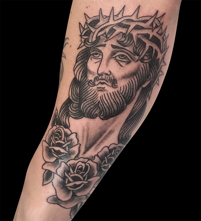 neo traditional jesus tattoo